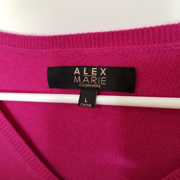 Alex Marie Cashmere Sweater Womens Large V Neck Fuchsia Pullover Ribbed Cuff Hem - Picture 3 of 7